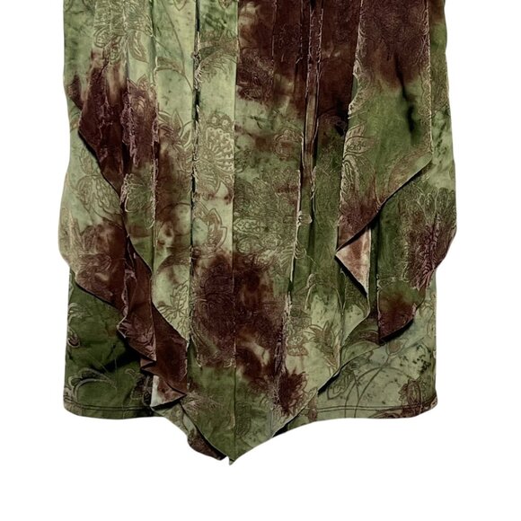 Y2K Green Velvet Burnout Top Indie Going Out Top Forest Fairy Grunge Brown Small - Picture 2 of 12